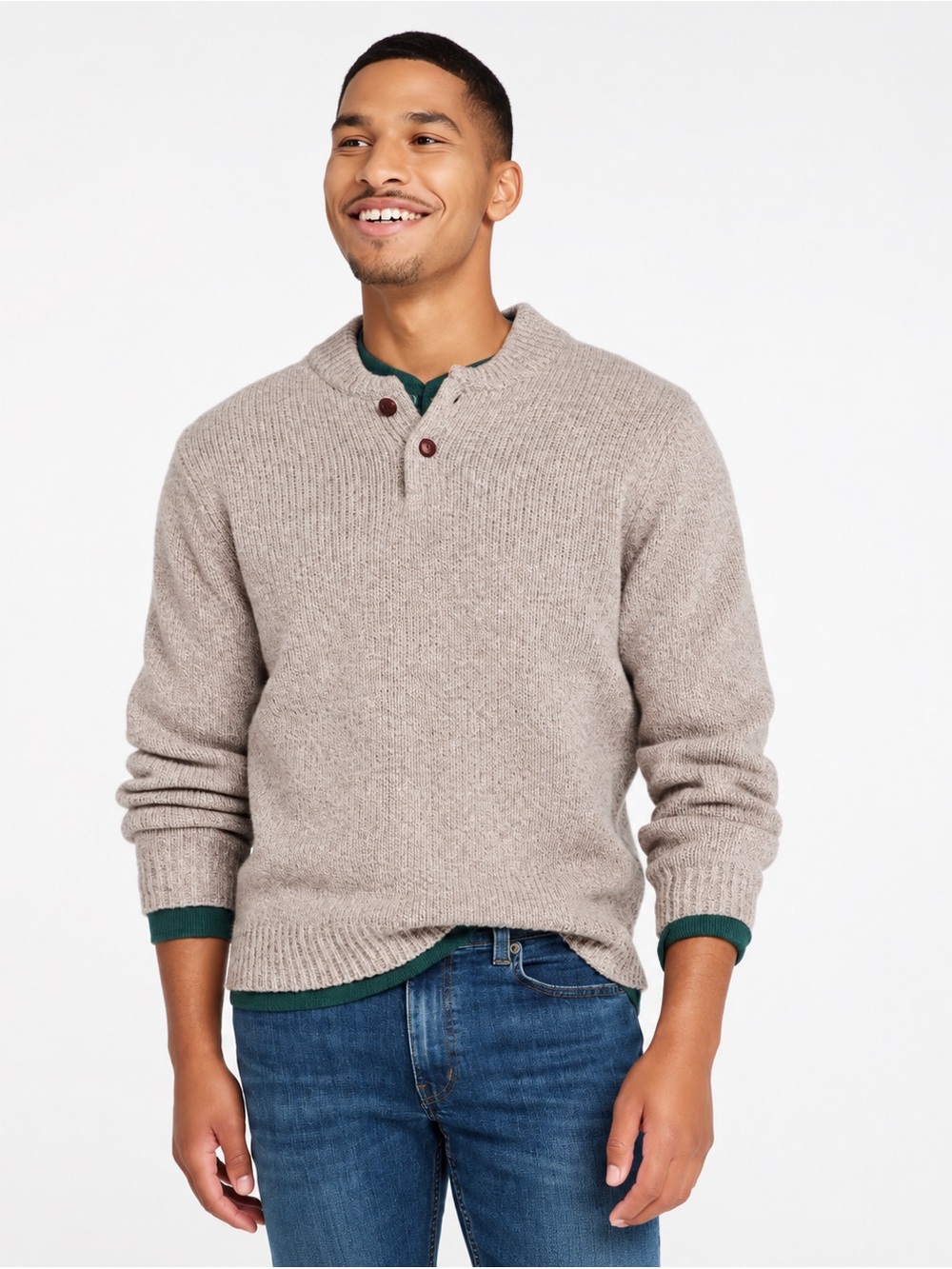 L.L. Bean NWT Classic Rag 100% Wool Henley Sweater Basic Casual Mens M
